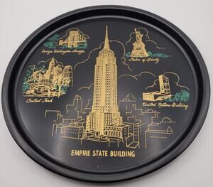 Black Vintage Tin Empire State Building  New York Souvenir Tray